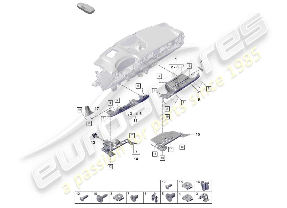 porsche 2026 (cayenne e3 pa) garniture inférieure du tableau de bord pièces de fixation du tableau de bord schéma des pièces