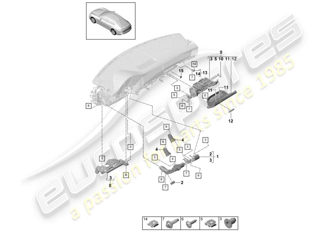 porsche 2021 (panamera 971-1) accessoires garniture inférieure du tableau de bord schéma des pièces