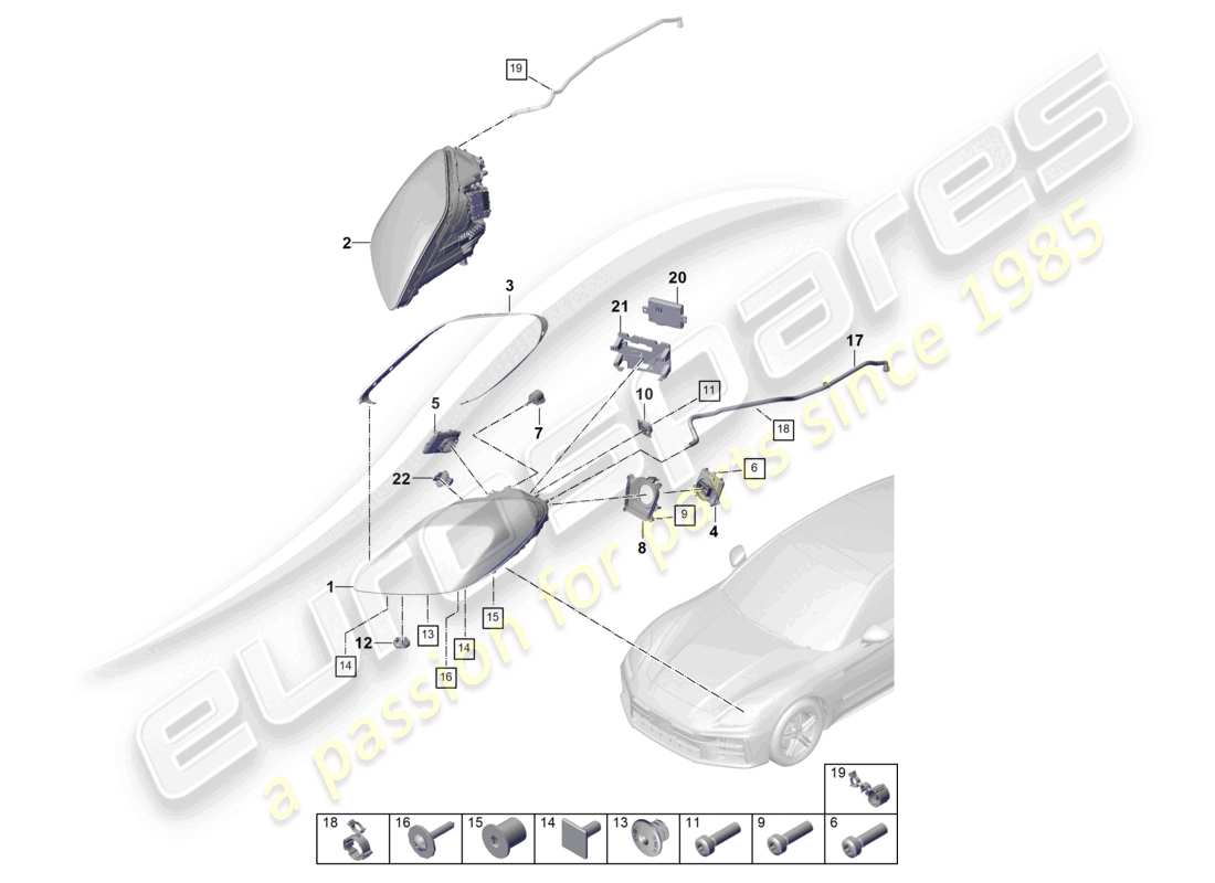 porsche 2025 (panamera 976) schéma des pièces du phare à led pdls+