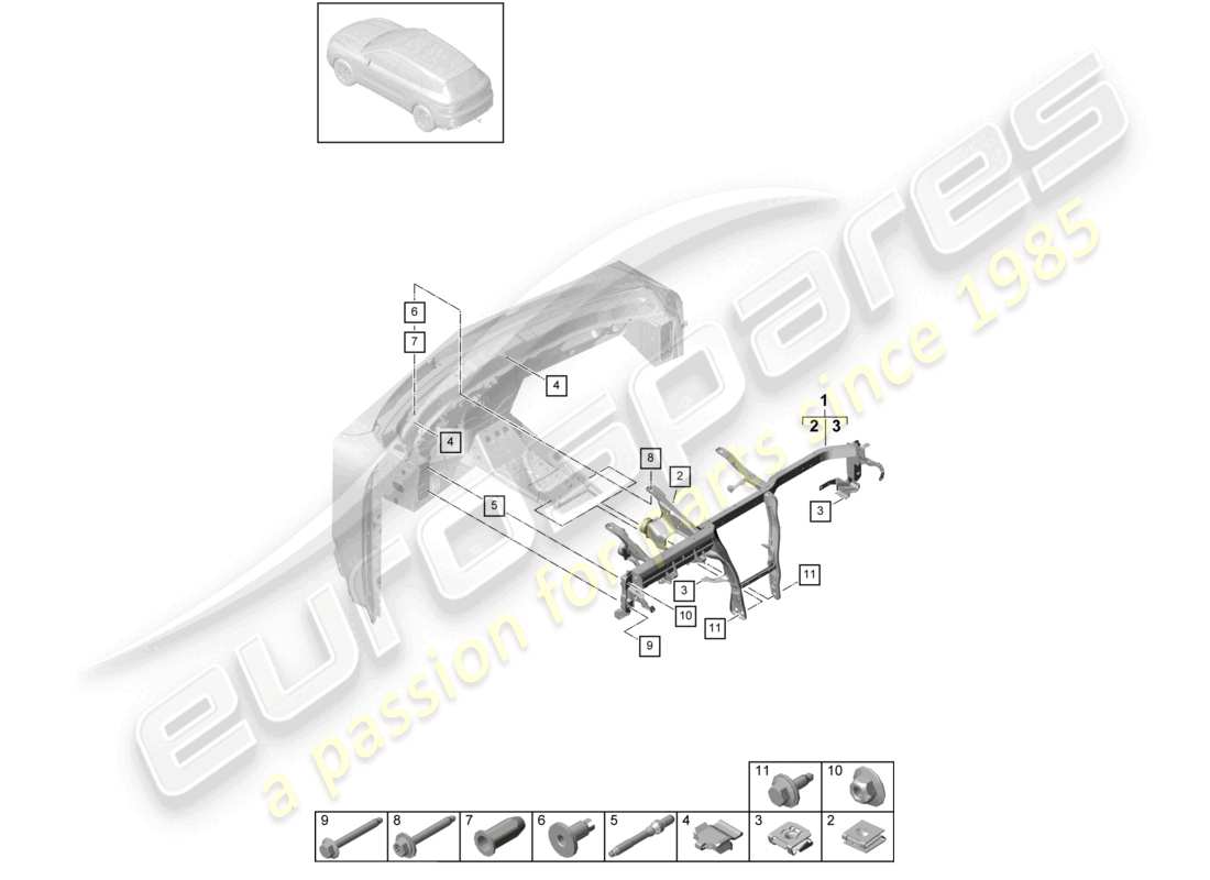 porsche 2024 (cayenne e3 9ya/9yb) cadre de retenue garniture du tableau de bord diagramme des pièces