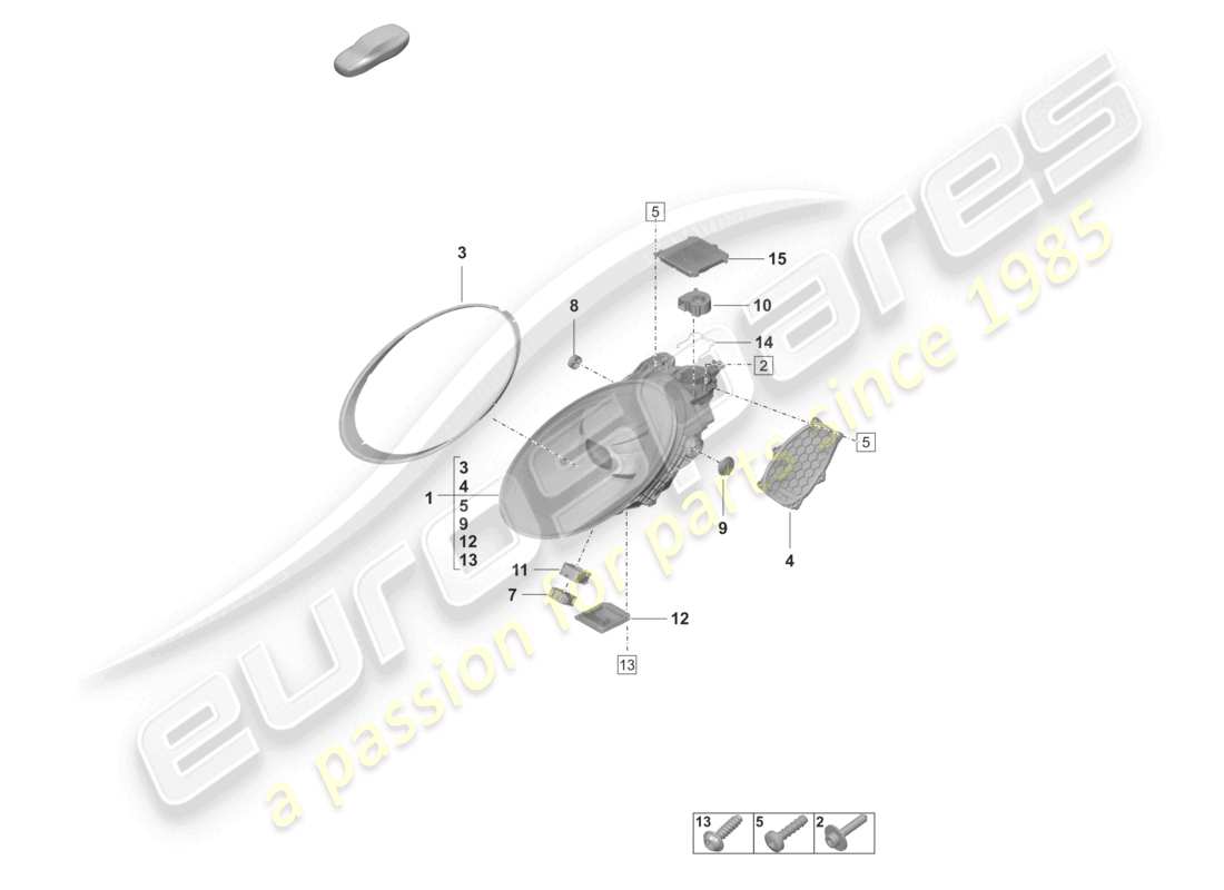porsche 2023 (992-1 gt3/rs/st) phare à led avec faisceau matriciel, schéma de pièces noires