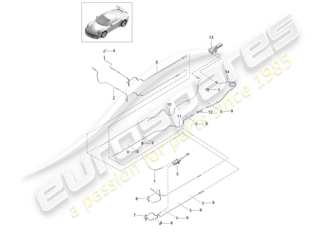 porsche 2021 (991-2 r/gt3/rs) actionnement de l'accouplement hydraulique maître-cylindre d'embrayage cylindre récepteur d'embrayage conduite/tuyauterie schéma des pièces