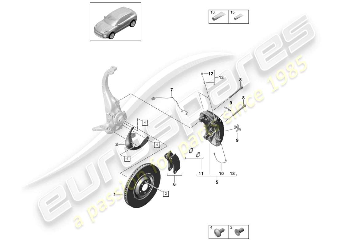 porsche 2021 (macan) frein à disque essieu avant jaune d - mj 2022>> schéma des pièces