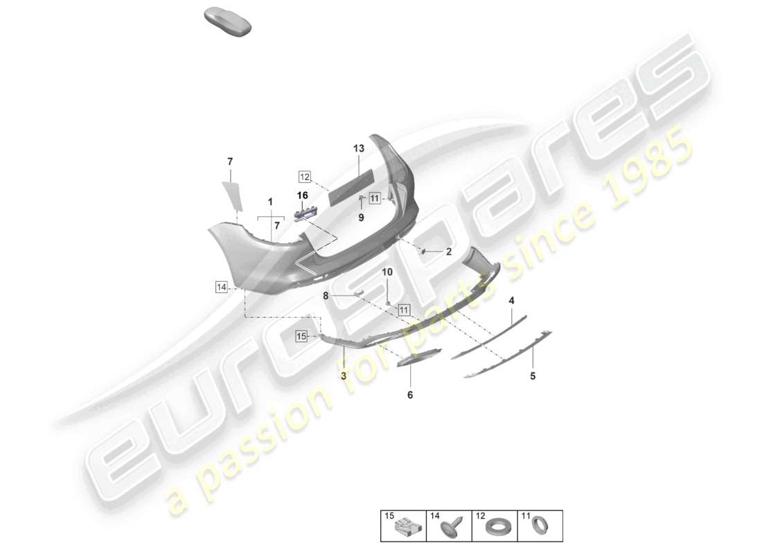 porsche 2022 (panamera 971-2) schéma des pièces du pare-chocs arrière sport turismo sport design pack (version carbone)
