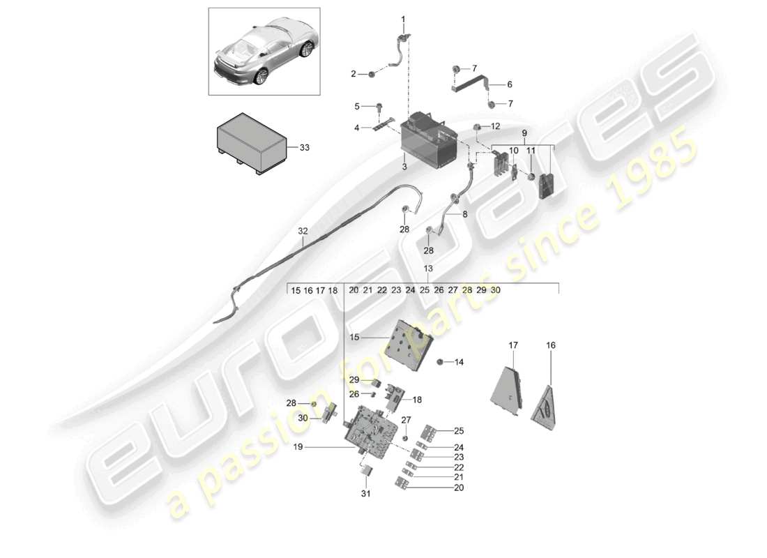 porsche 2021 (991-2 r/gt3/rs) schéma des pièces du distributeur de potentiel de batterie