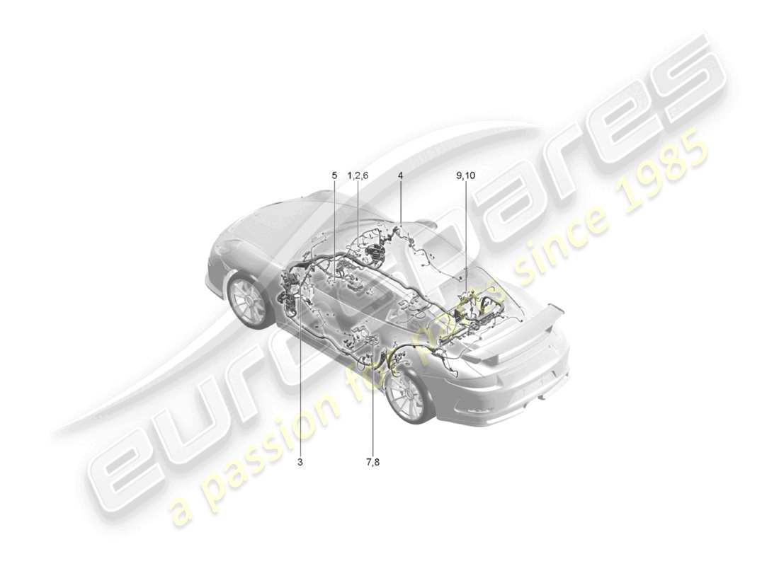 porsche 2021 (991-2 r/gt3/rs) schéma des pièces des faisceaux de câbles airbag pour véhicules équipés de ceintures de sécurité
