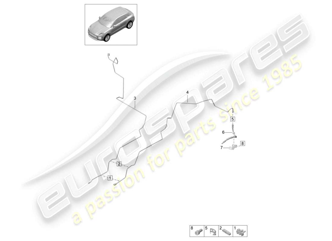 porsche 2021 (macan) schéma des pièces du dessous de caisse arrière du centre de la conduite de frein
