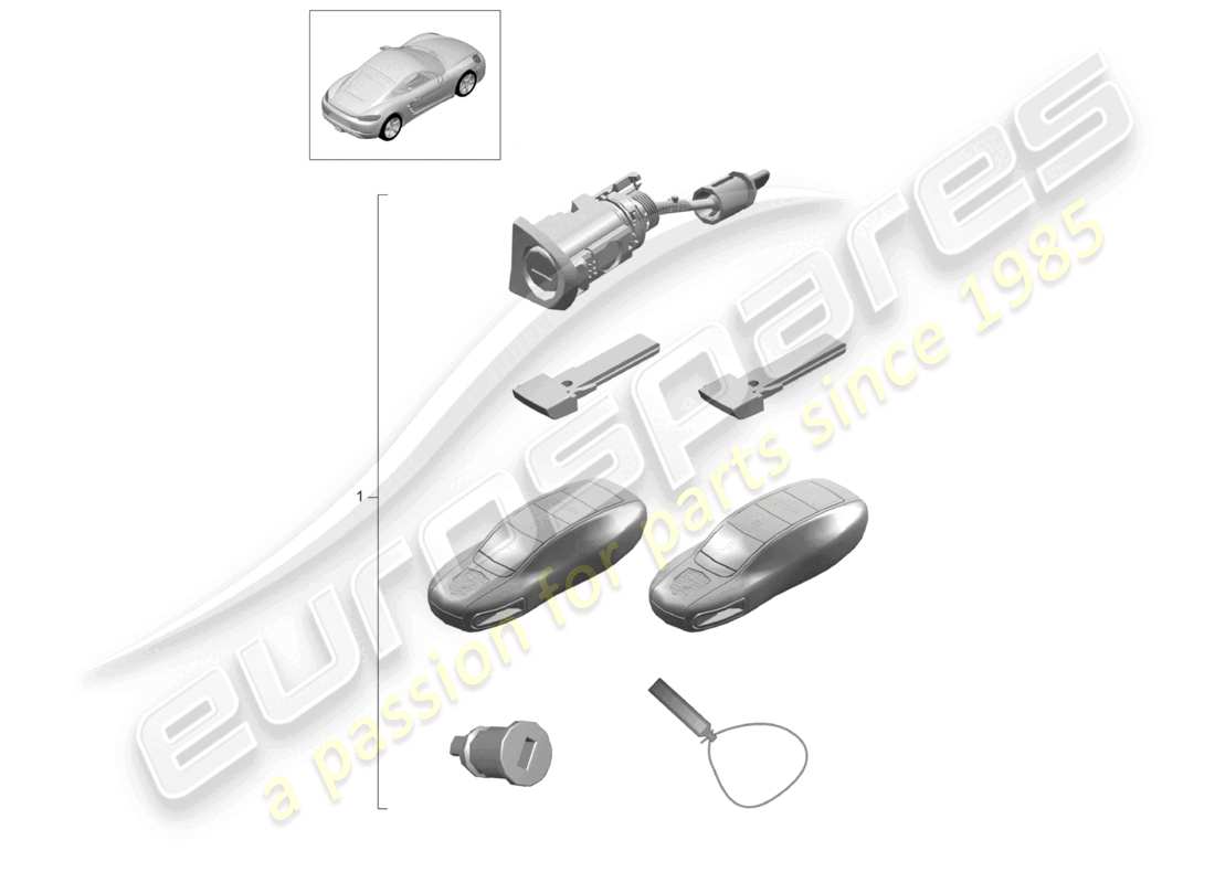 porsche 2021 (718 cayman) ensemble de réparation 1 ensemble de cylindres de serrure schéma des pièces