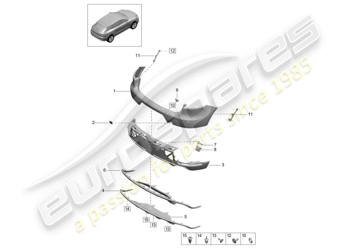 porsche 2021 (macan) pare-chocs arrière d >>- mj 2021 schéma de base des pièces