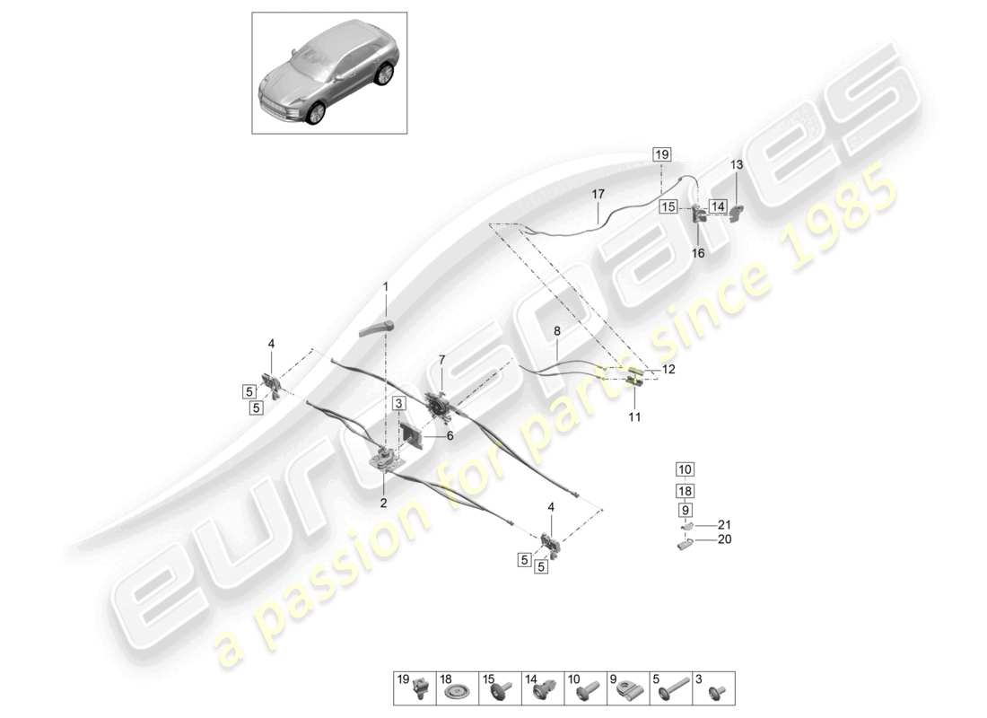 porsche 2021 (macan) schéma des pièces du verrou avant du couvercle