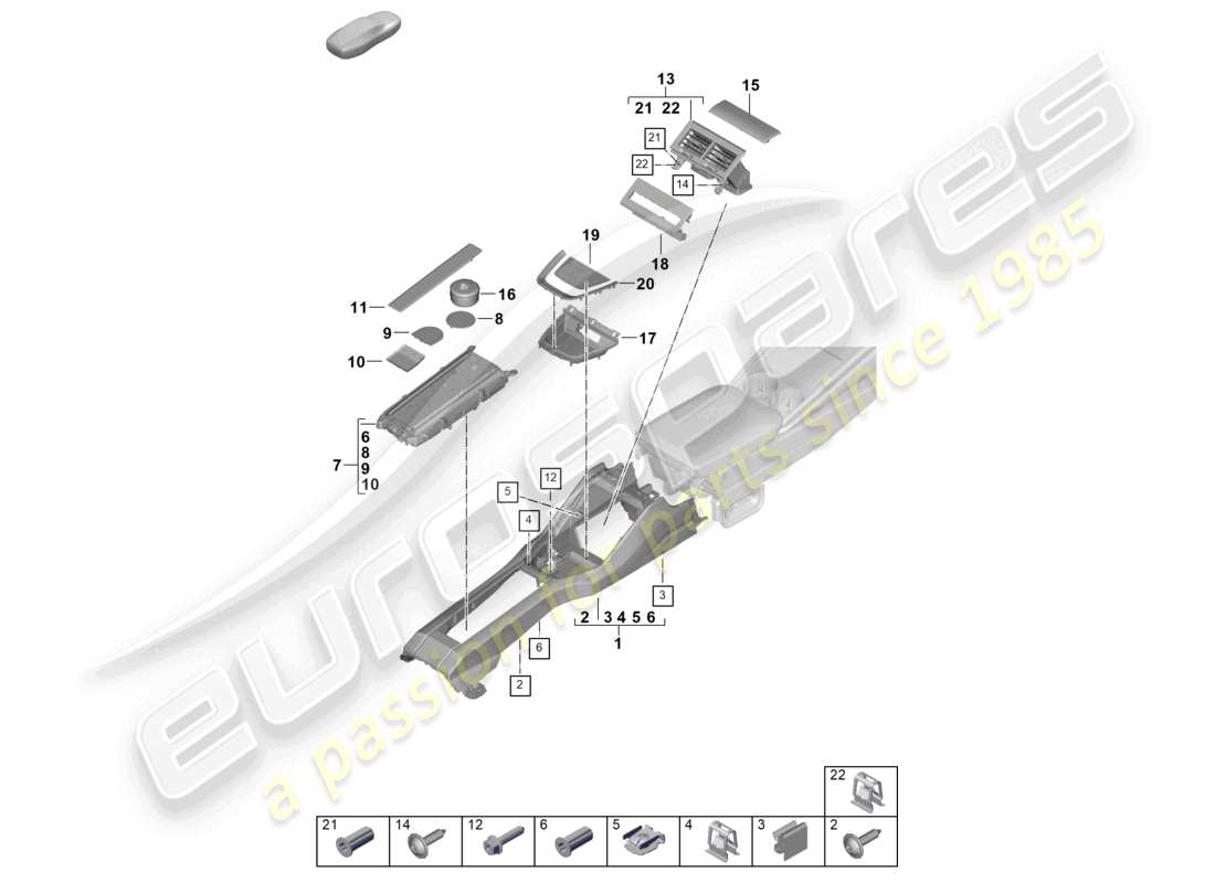 porsche 2025 (panamera 976) schéma des pièces de la console centrale arrière