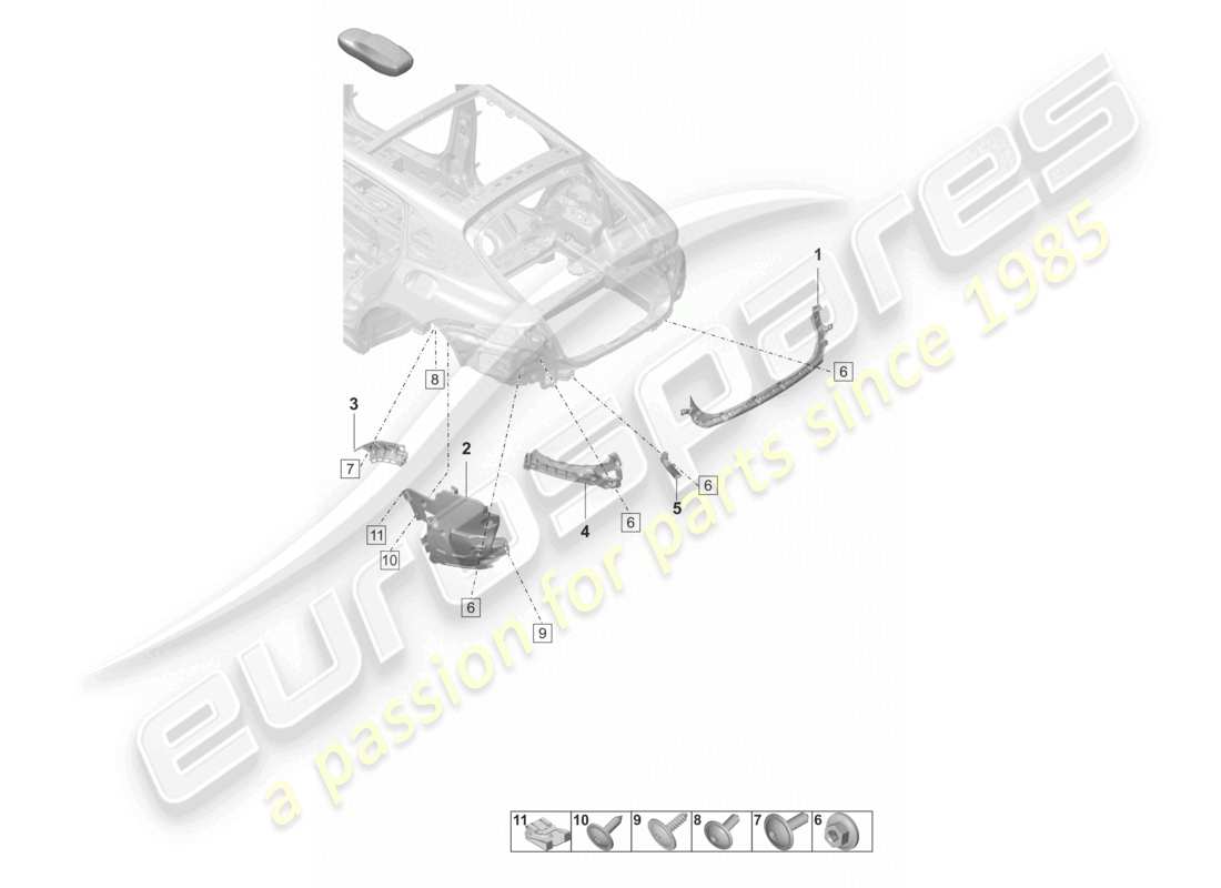 porsche 2024 (panamera 971-2) schéma des pièces de fixation du pare-chocs arrière sport turismo