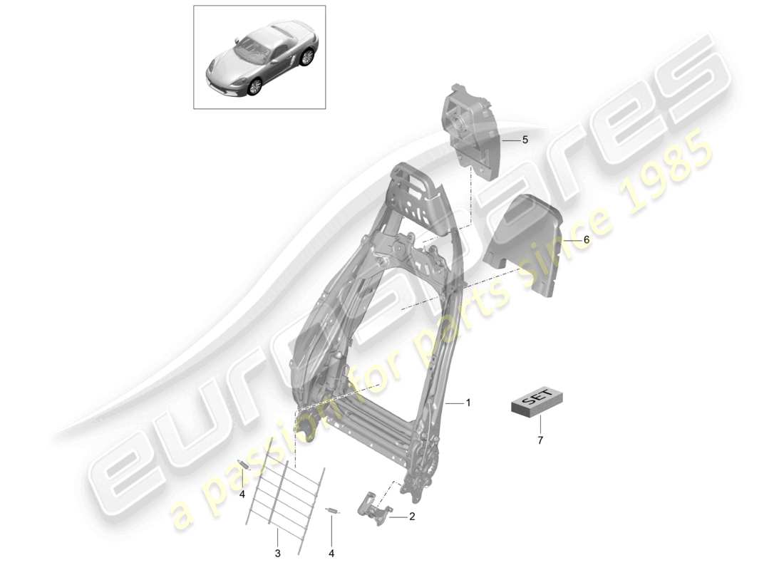 porsche 2024 (718 boxster) cadre de dossier siège sport plus accessoires diagramme des pièces