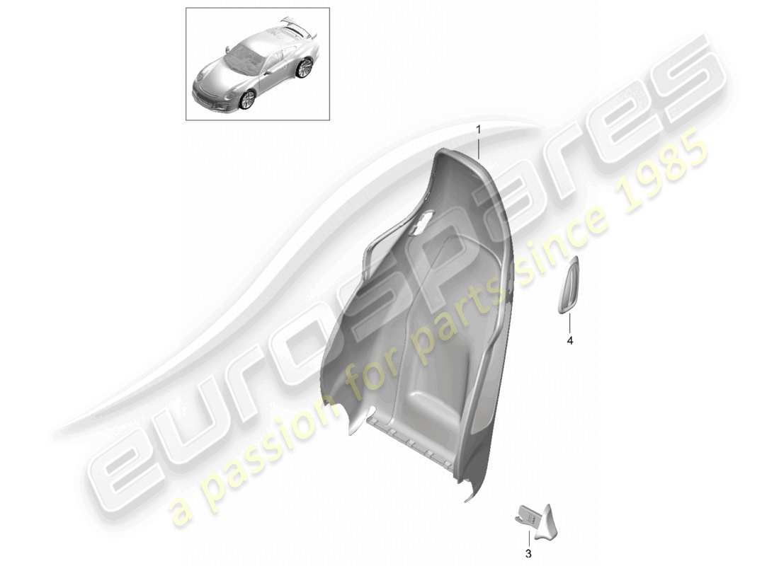 porsche 2021 (991-2 r/gt3/rs) coque de dossier siège sport plus accessoires schéma des pièces