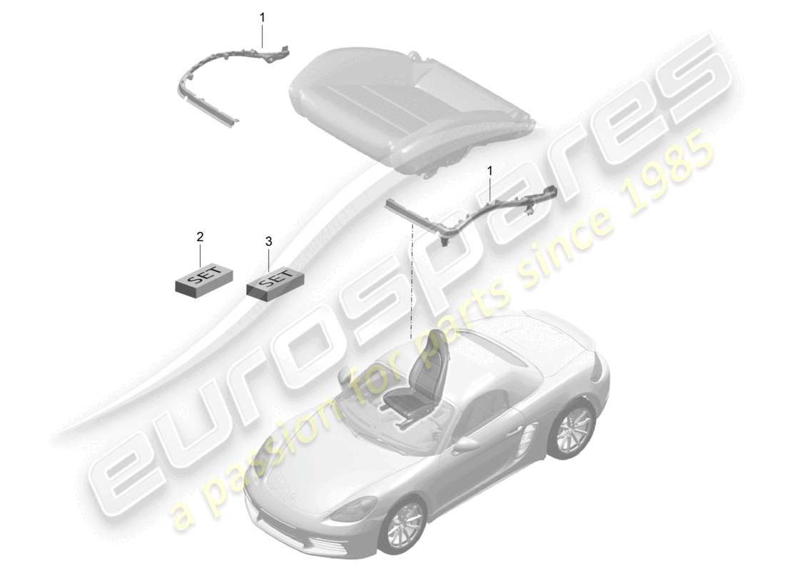 porsche 2023 (718 boxster) rembourrage de siège cadre siège sport plus kit de réparation reconnaissance de siège occupé diagramme des pièces