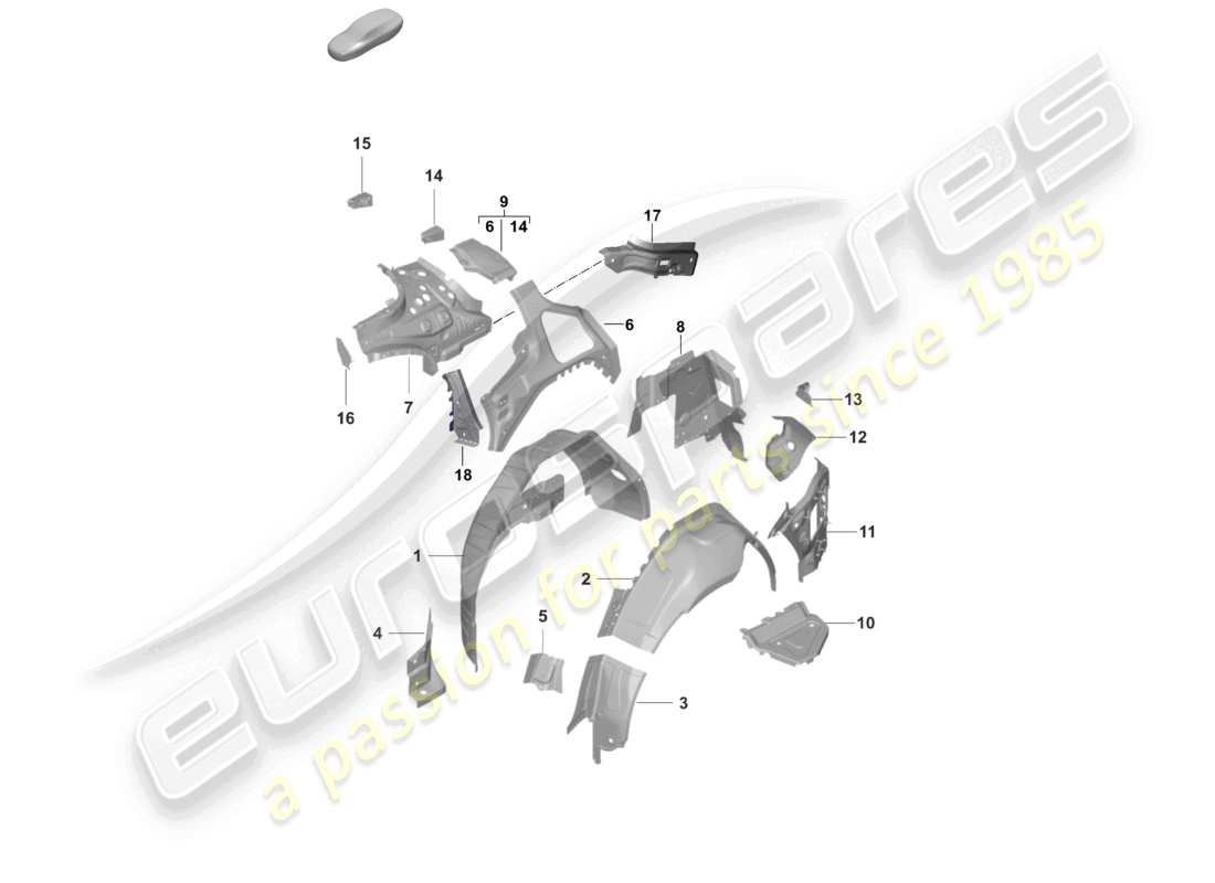 porsche 2023 (taycan 9j1-1) panneau latéral, schéma des pièces intérieures arrière