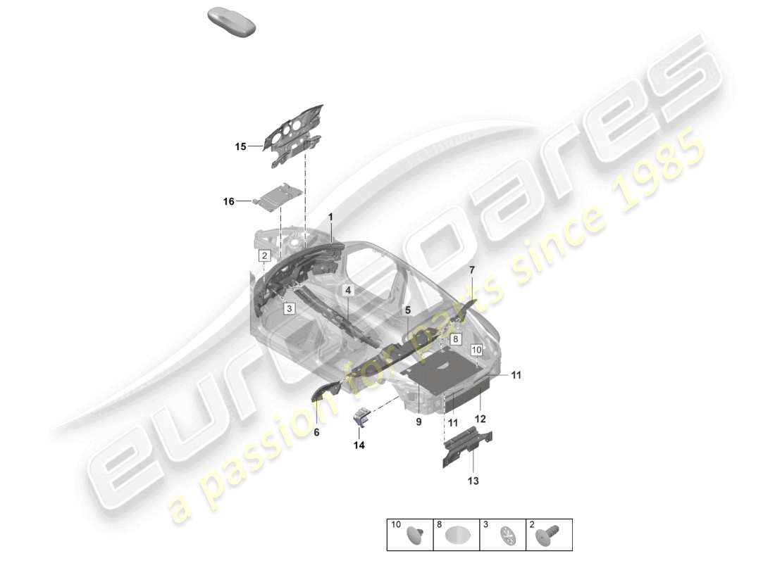porsche 2023 (taycan 9j1-1) amortisseurs de bruit amortisseurs de bruit pour l'intérieur du véhicule diagramme des pièces