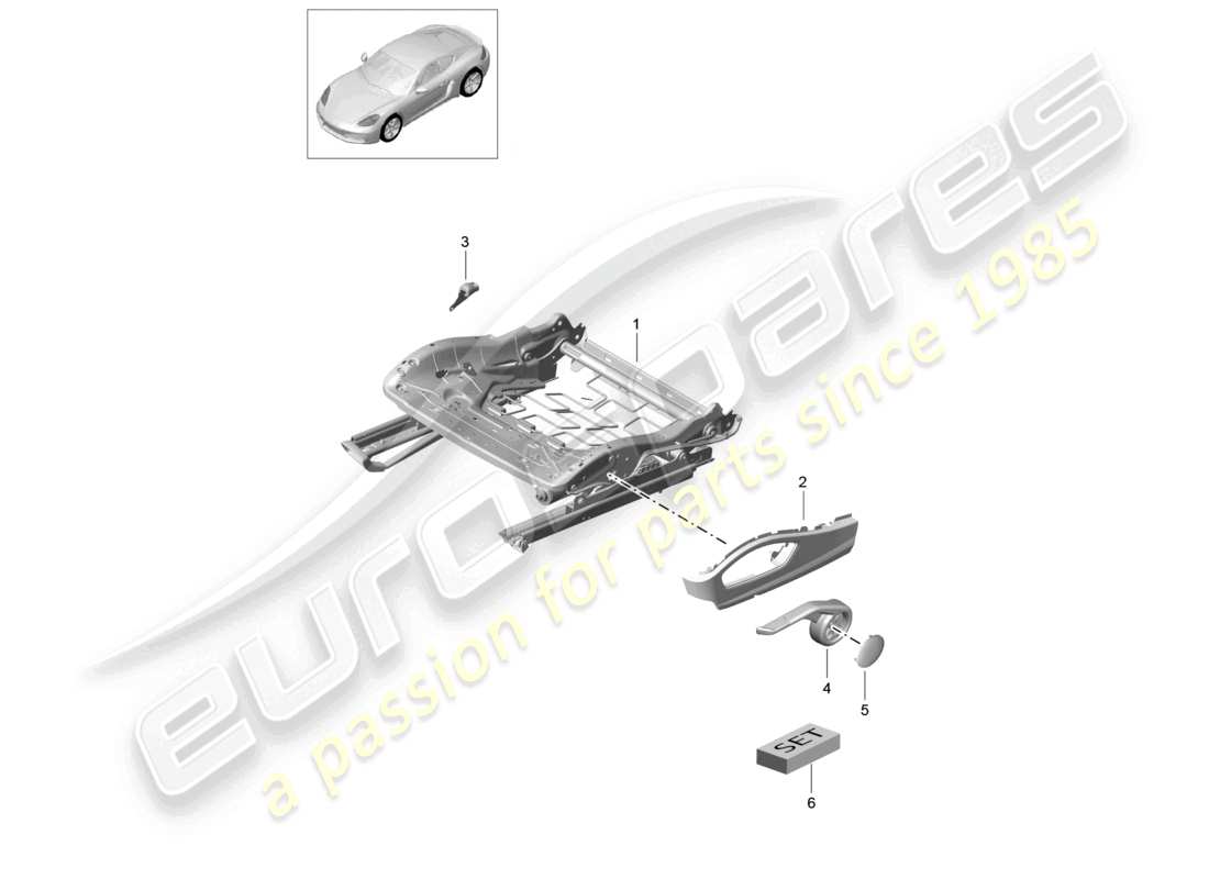 porsche 2025 (718 cayman) cadre de siège siège sport plus kit de réparation d'accessoires reconnaissance de siège occupé garniture pour interrupteur schéma des pièces