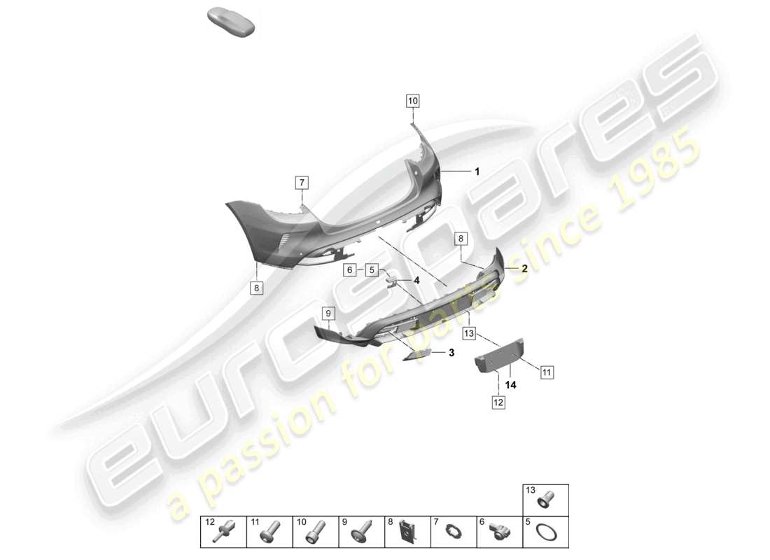 porsche 2025 (taycan 9j1-2) pare-chocs arrière pour variante d'équipement : turbo turbo st sport turismo schéma des pièces