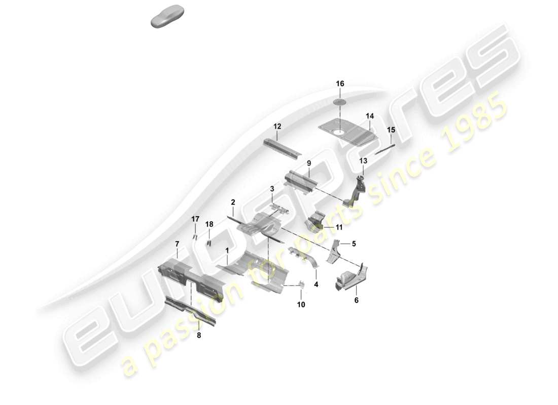 porsche 2026 (taycan 9j1-2) schéma des pièces du support de siège de la plaque inférieure arrière