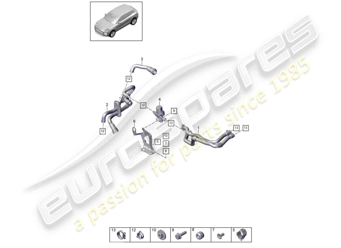 porsche 2021 (macan) chauffage v6 boîte à eau turbo pour modèles avec chauffage d'appoint d - mj 2020>> schéma des pièces