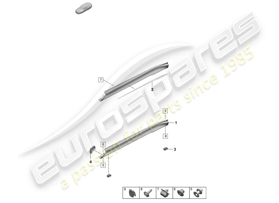 porsche 2026 (taycan 9j1-2) schéma des pièces des accessoires de garniture de longeron