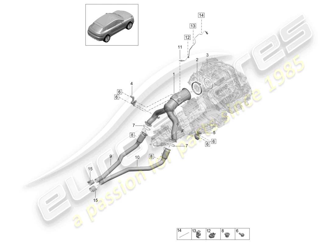 porsche 2021 (macan) schéma des pièces de la sonde lambda du convertisseur catalytique
