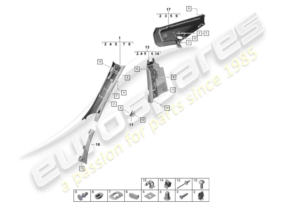 porsche 2025 (992-2 gt3) garniture de montant a garniture de montant b garniture de montant c diagramme des pièces