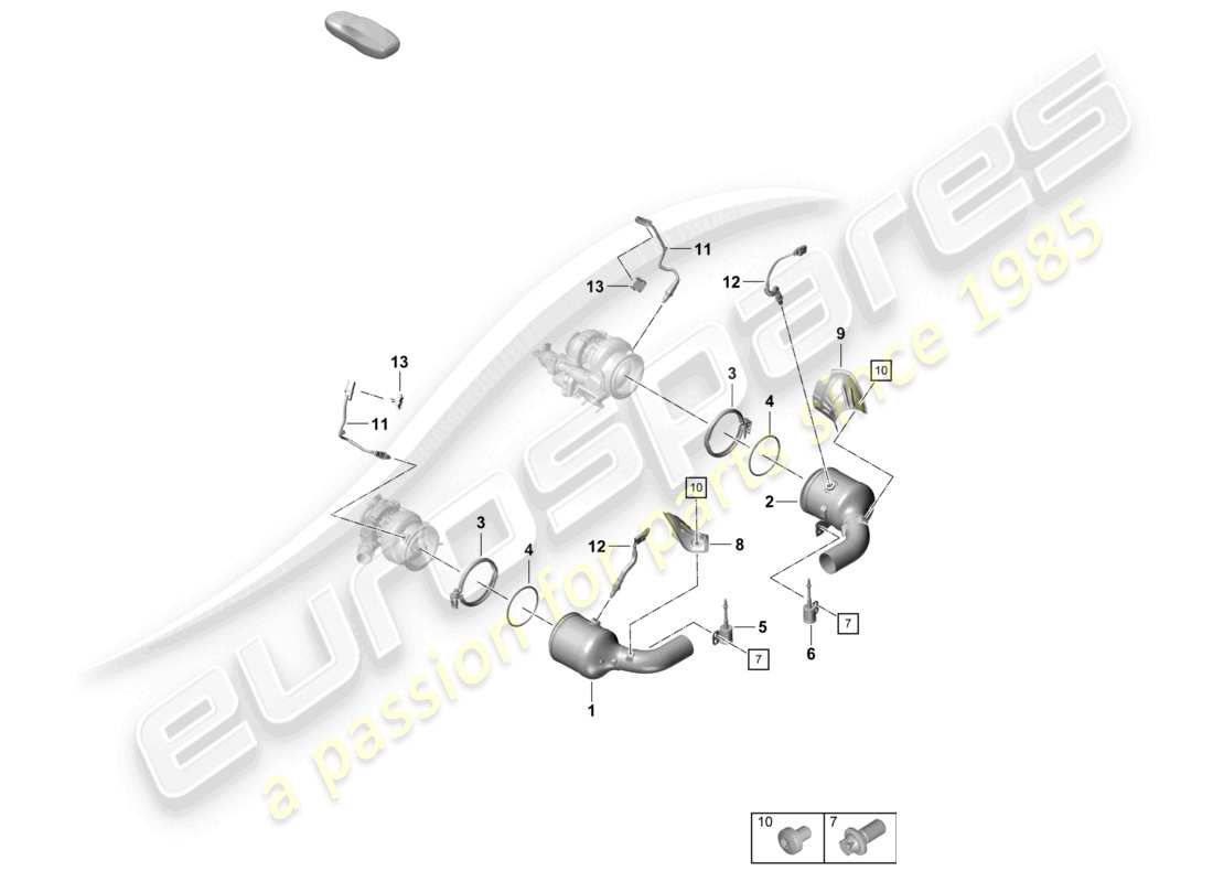 porsche 2022 (992-1 turbo / s) convertisseur catalytique fixations et capteurs schéma des pièces