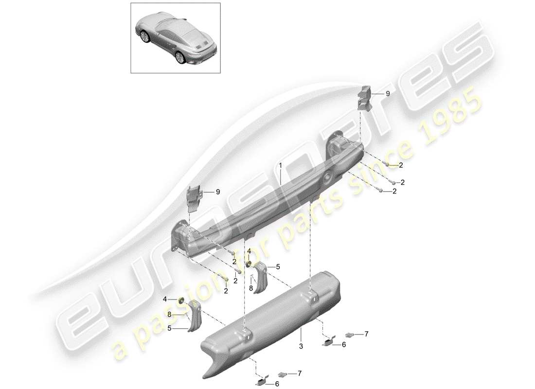 porsche 2018 (991-2 turbo) support de pare-chocs schéma des pièces