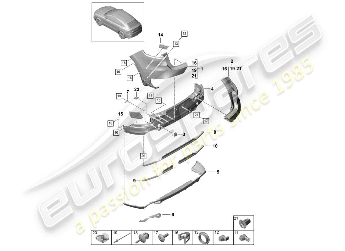 porsche 2024 (cayenne e3 9ya/9yb) schéma des pièces du pare-chocs arrière du coupé turbo