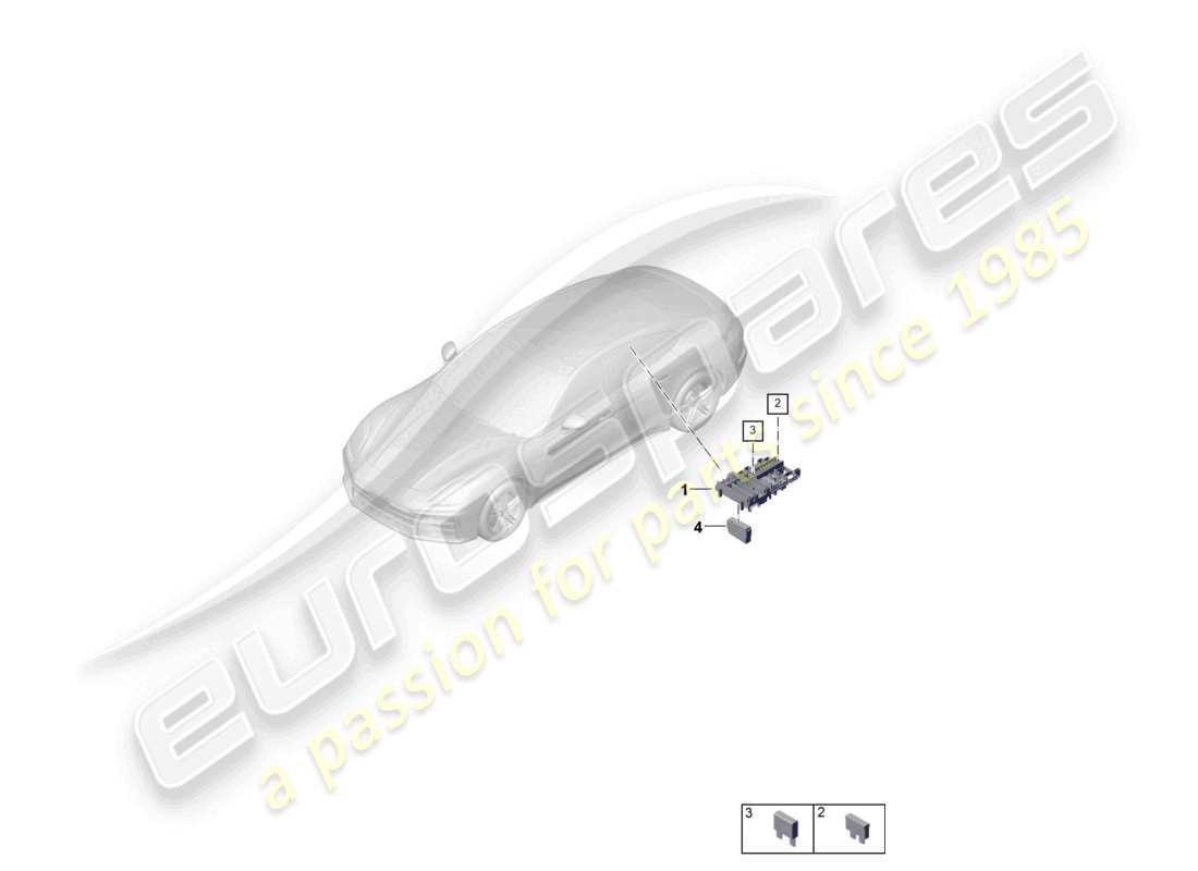 porsche 2026 (panamera 976) schéma des pièces du fusible plat arrière de la boîte à fusibles