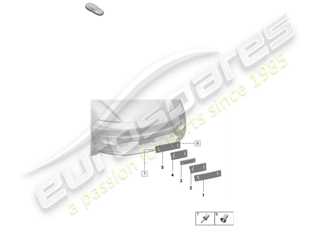 porsche 2025 (macan-e) schéma des pièces du support de plaque d'immatriculation avant