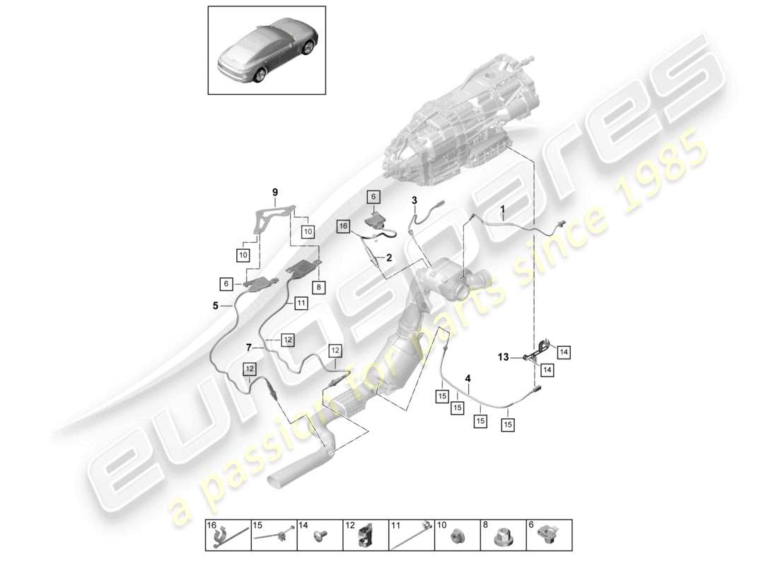 porsche 2021 (panamera 971-1) système d'échappement système de traitement des gaz d'échappement capteurs schéma des pièces