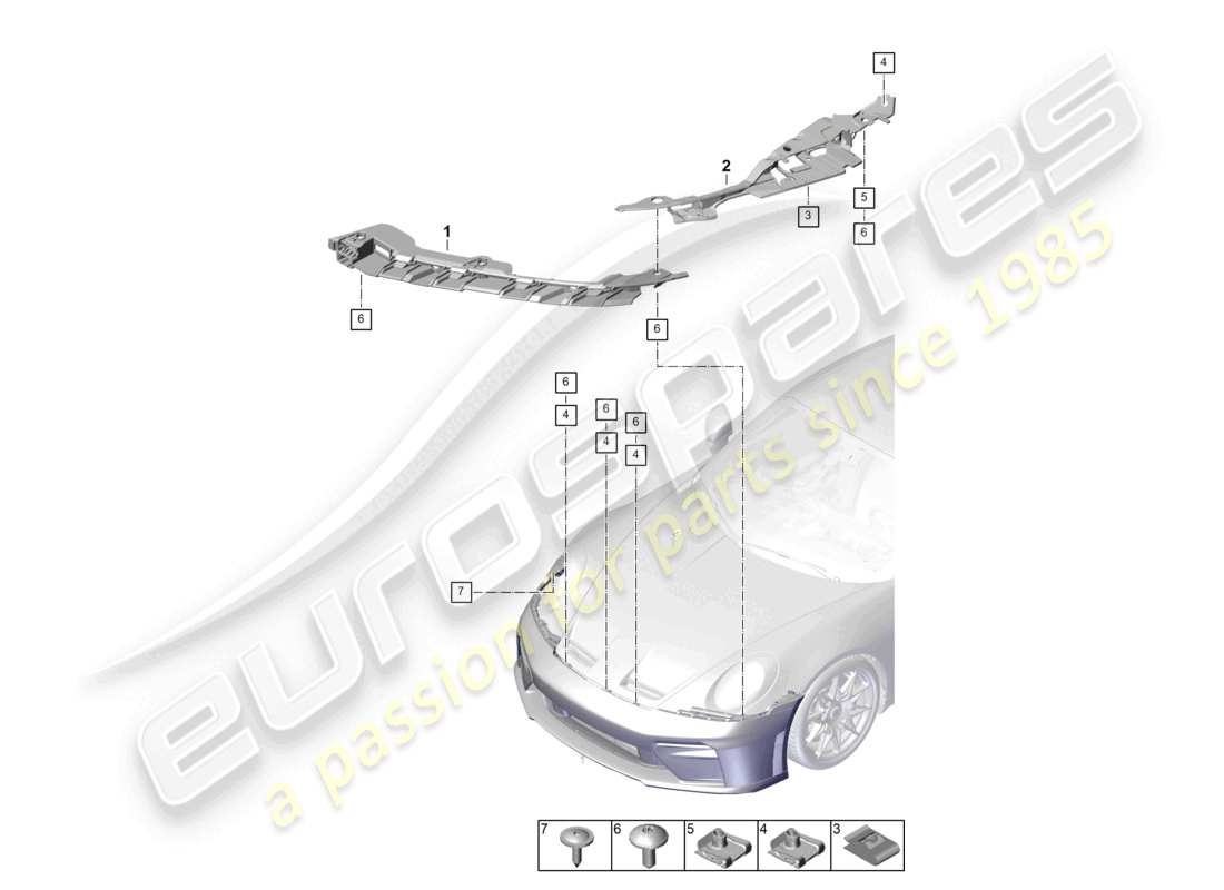 porsche 2026 (992-2 gt3) diagramme des pièces de fixation du pare-chocs