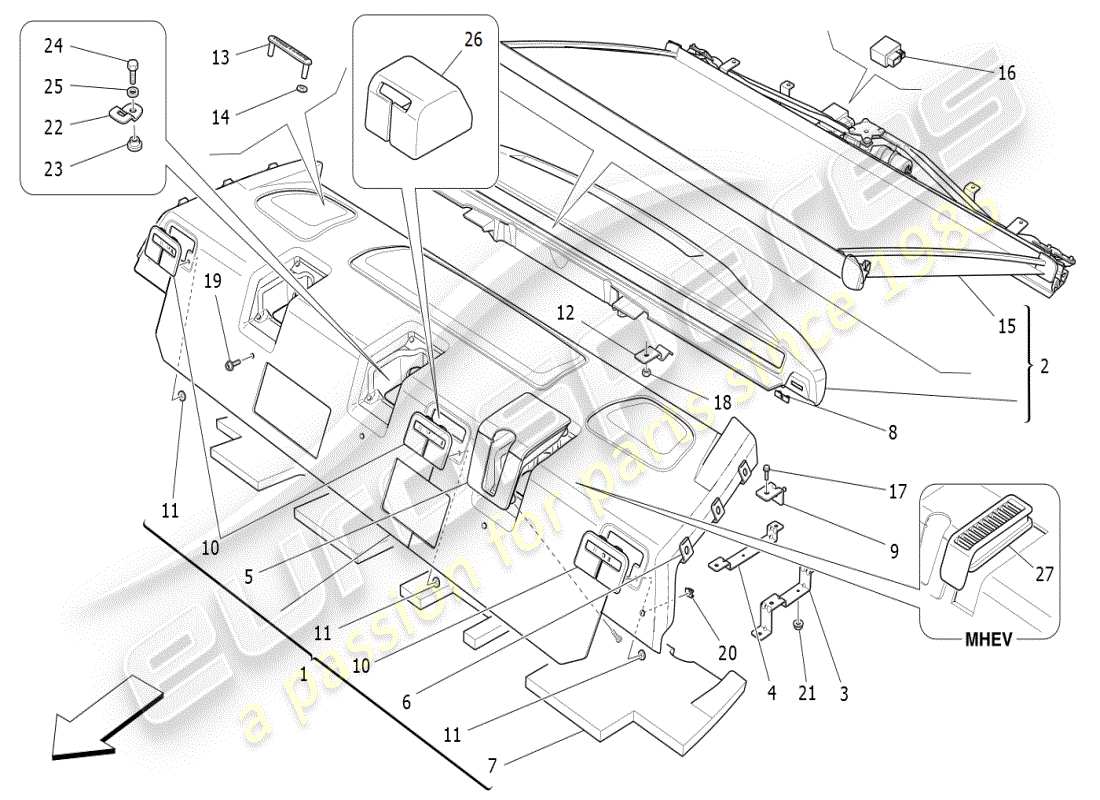 maserati ghibli (2020) tablette arrière pour colis schéma des pièces