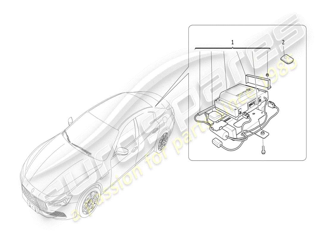 maserati ghibli (2019) schéma des pièces du système d'alarme et d'immobilisation