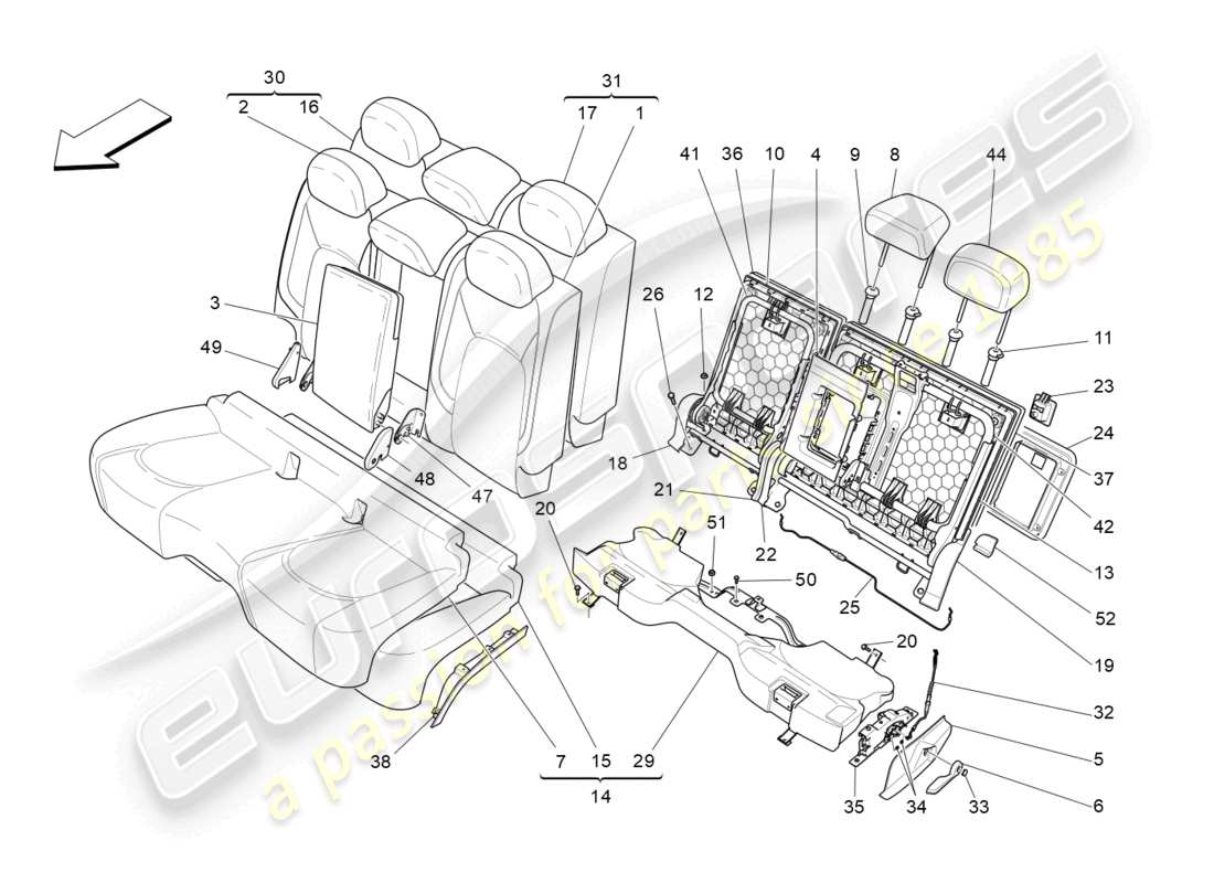 maserati levante modena (2022) sièges arrière : panneaux de garniture schéma des pièces