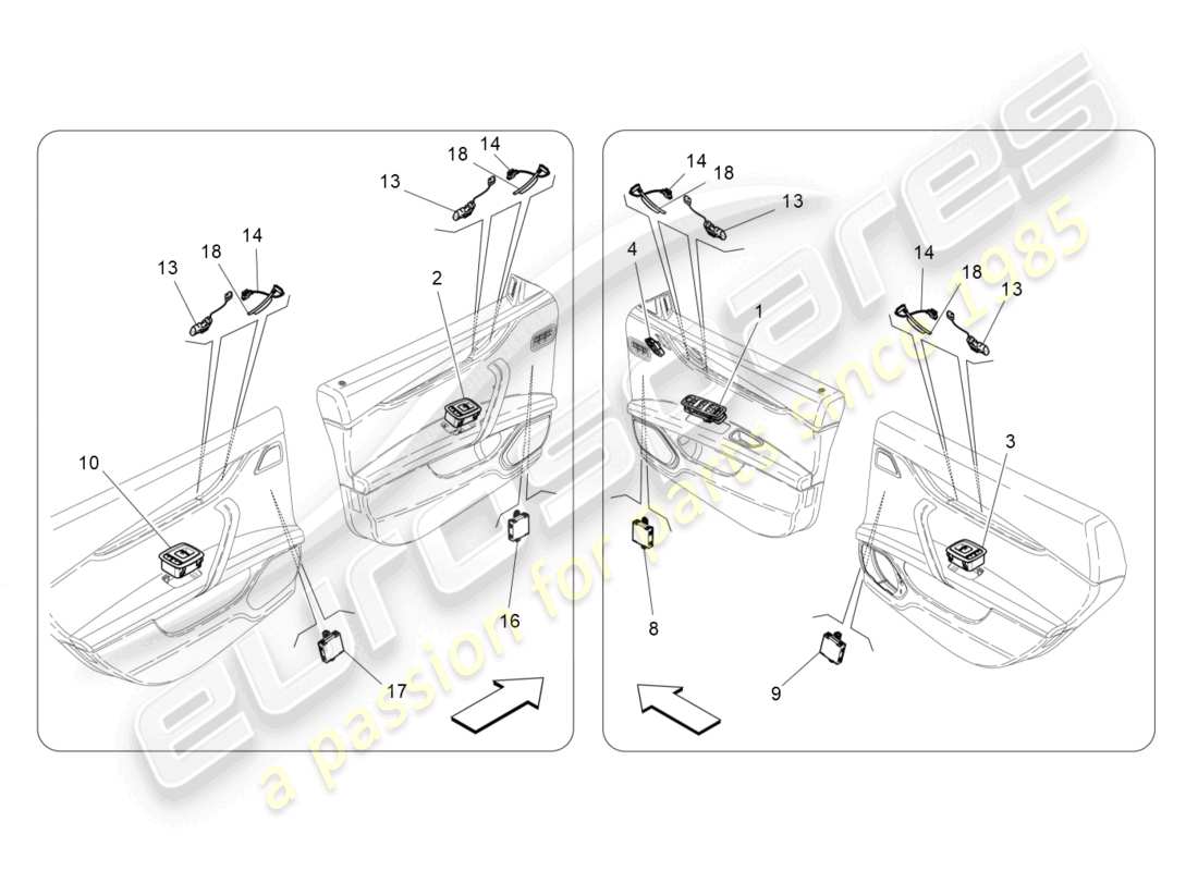 maserati ghibli fragment (2022) dispositifs de porte schéma des pièces