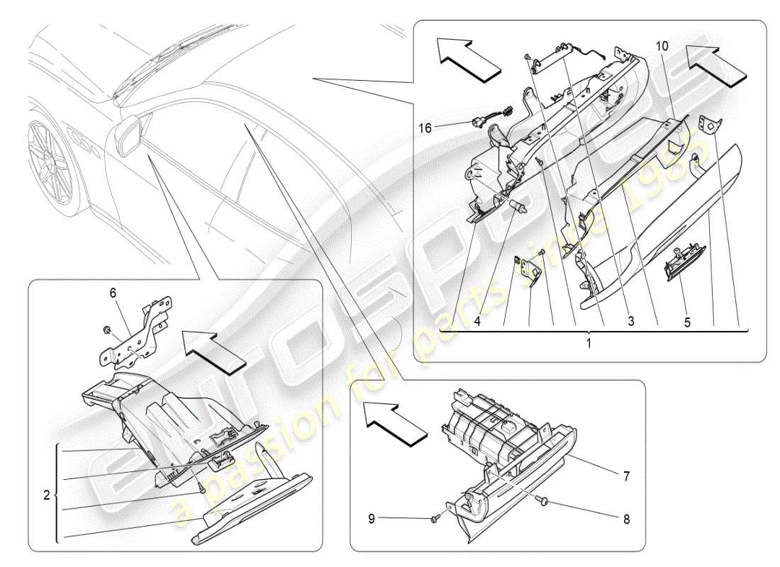 maserati ghibli (2019) diagramme des pièces des boîtes à gants