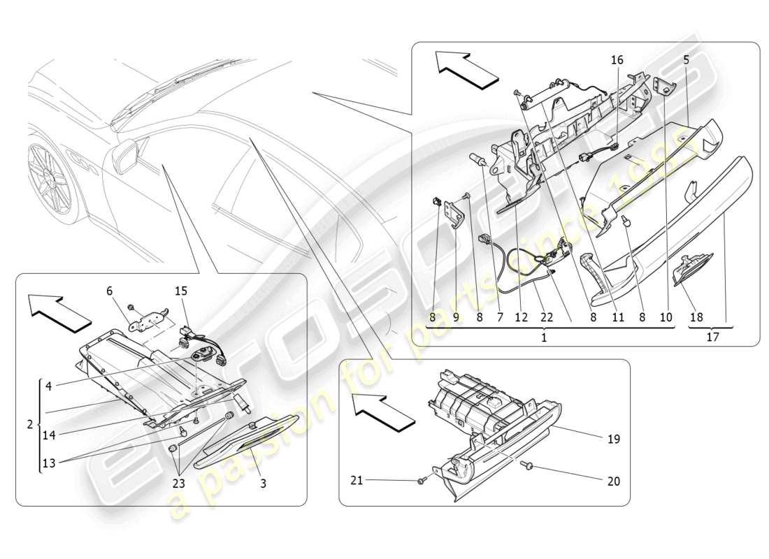 maserati quattroporte (2018) diagramme des pièces des boîtes à gants
