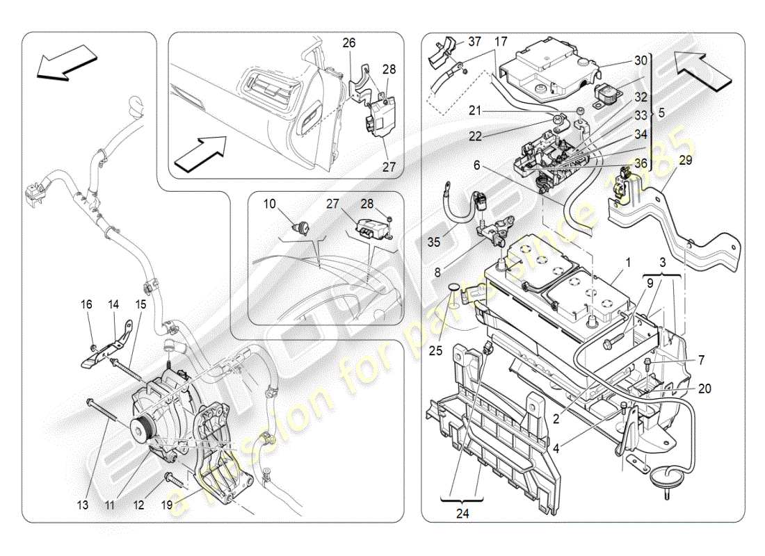 maserati ghibli (2019) diagramme des pièces de production et d'accumulation d'énergie