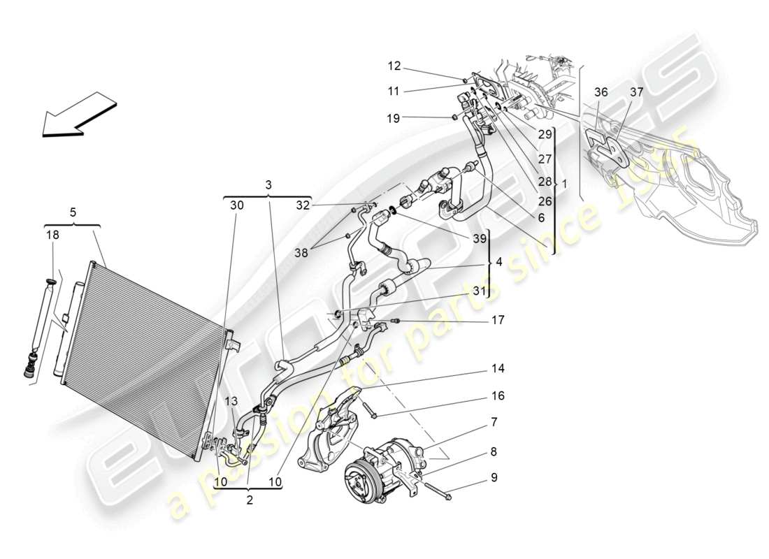 maserati levante (2020) unité de climatisation : dispositifs du compartiment moteur schéma des pièces