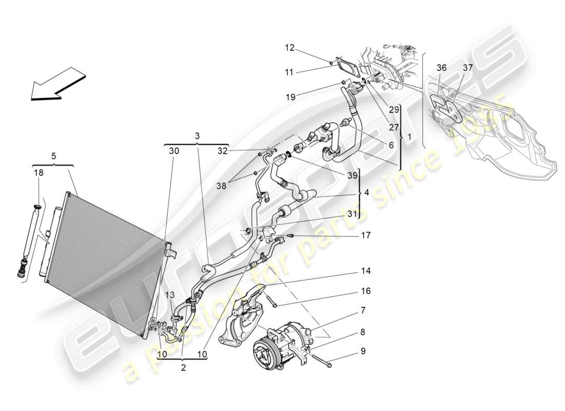 maserati levante (2020) unité de climatisation : dispositifs du compartiment moteur schéma des pièces