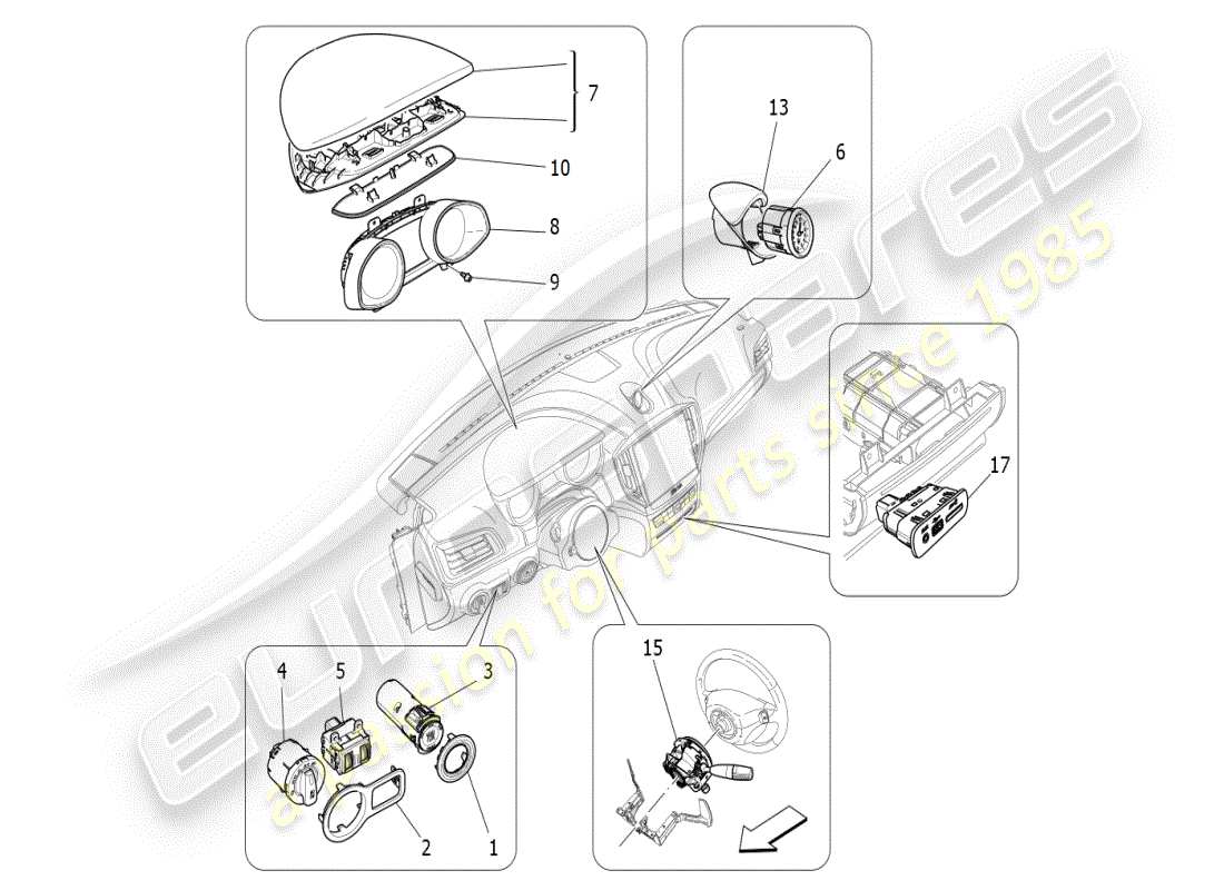 maserati ghibli (2019) dispositifs de tableau de bord schéma des pièces
