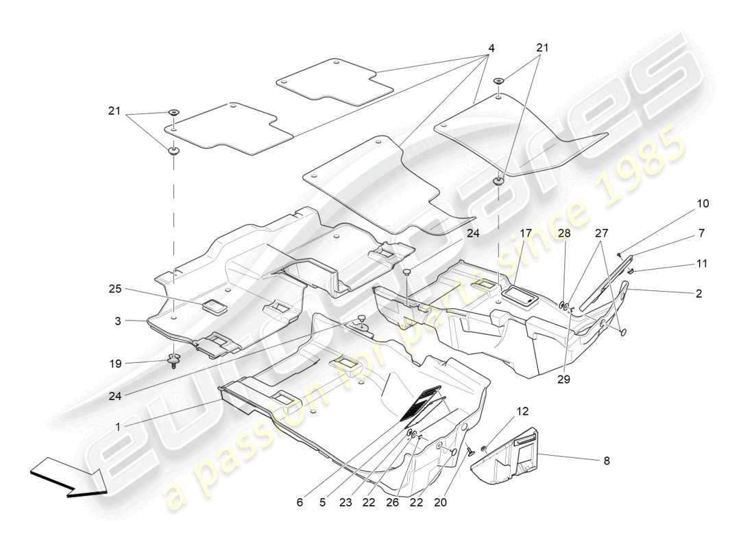 maserati levante modena s (2022) tapis d'habitacle schéma des pièces
