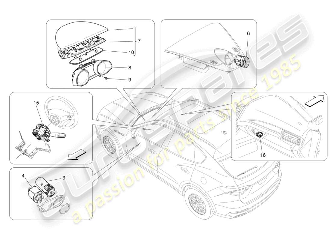 maserati levante (2020) appareils de tableau de bord schéma des pièces