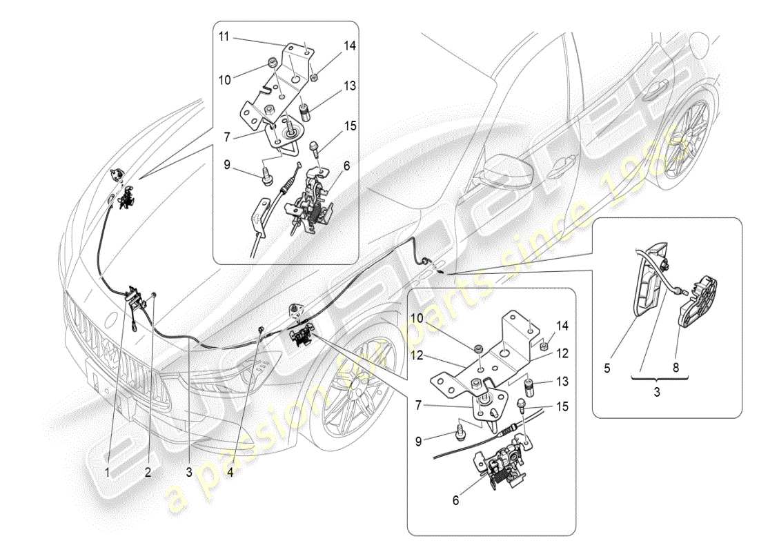 maserati ghibli (2019) schéma des pièces du bouton d'ouverture du couvercle avant