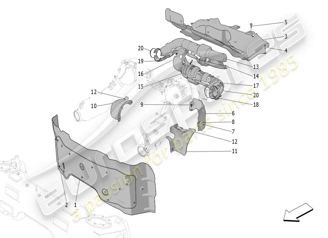 maserati mc20 (2024) panneaux d'isolation thermique schéma des pièces