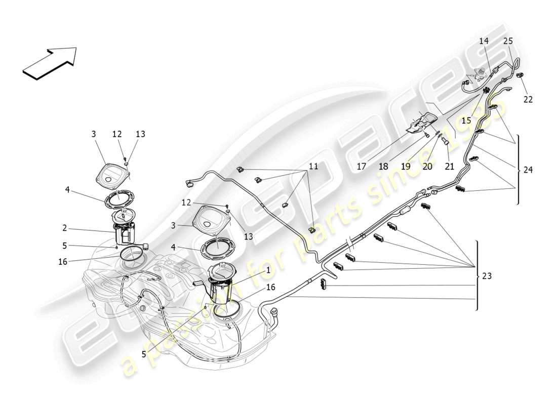 maserati ghibli fragment (2022) schéma des pièces des pompes à carburant et des conduites de connexion